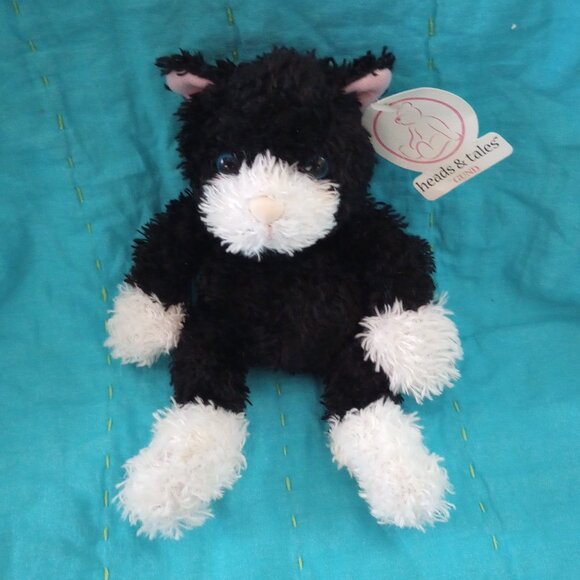 Heads & Tales by GUND Black & White Plush Kitten/Cat with Blue Eyes - Picture 2 of 9